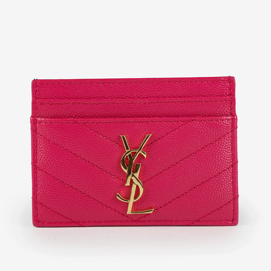 Card Holder, Pink Grain de Poudre Gold Hardware
