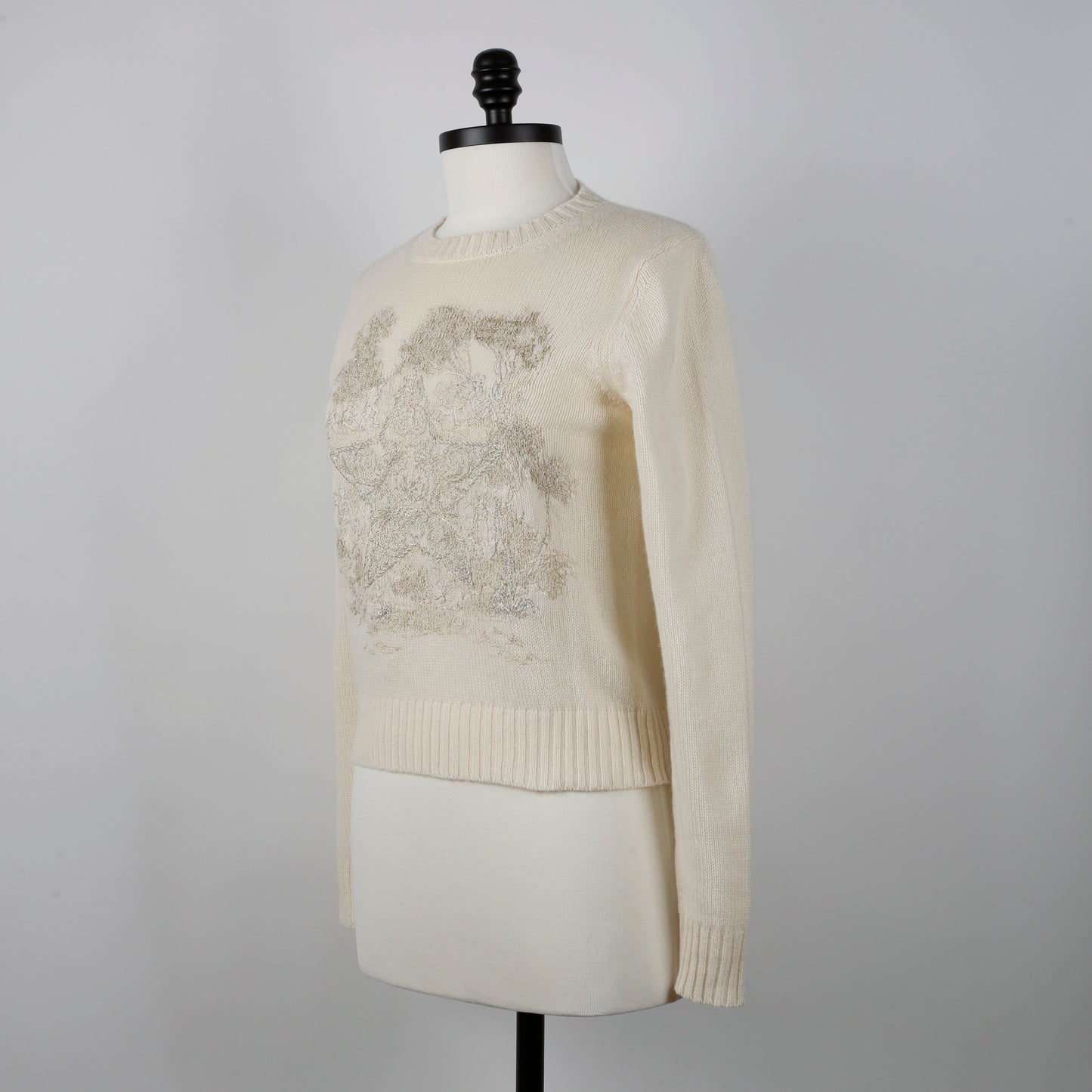 Gold Embroidered Cream Cashmere Sweater