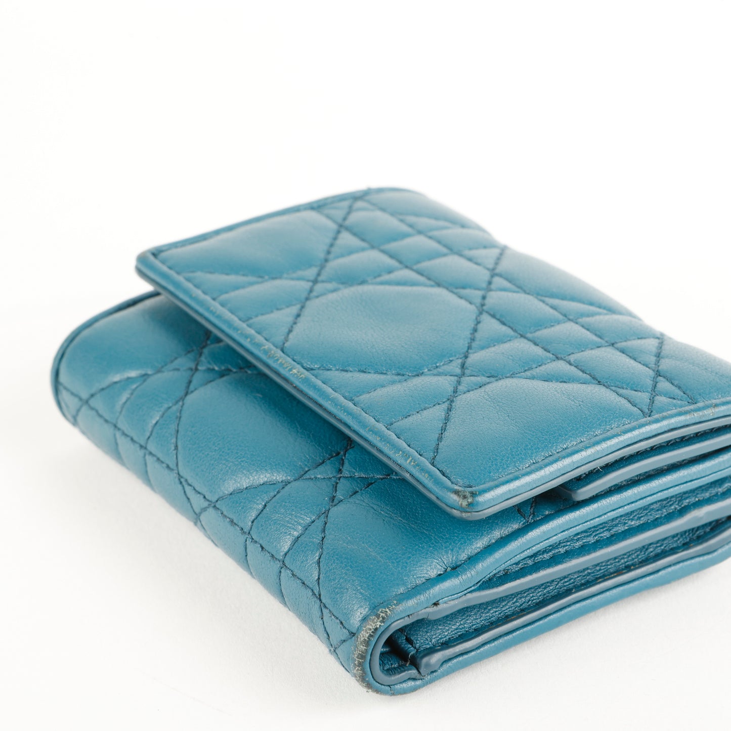 Lotus Trifold Compact, Teal Lambskin