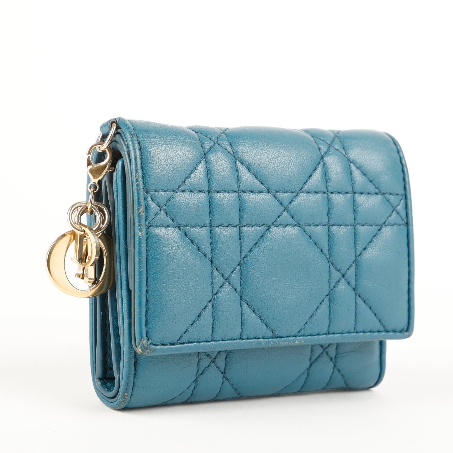 Lotus Trifold Compact, Teal Lambskin