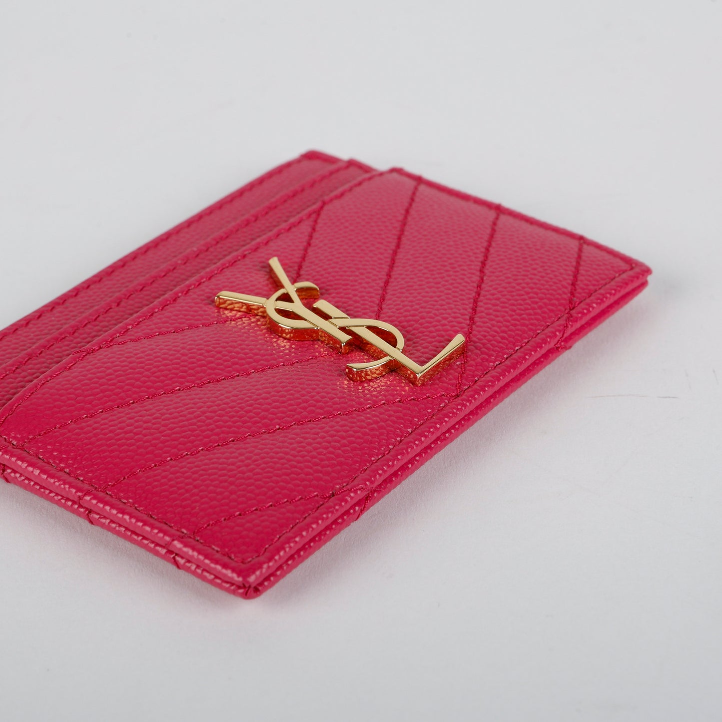 Card Holder, Pink Grain de Poudre Gold Hardware