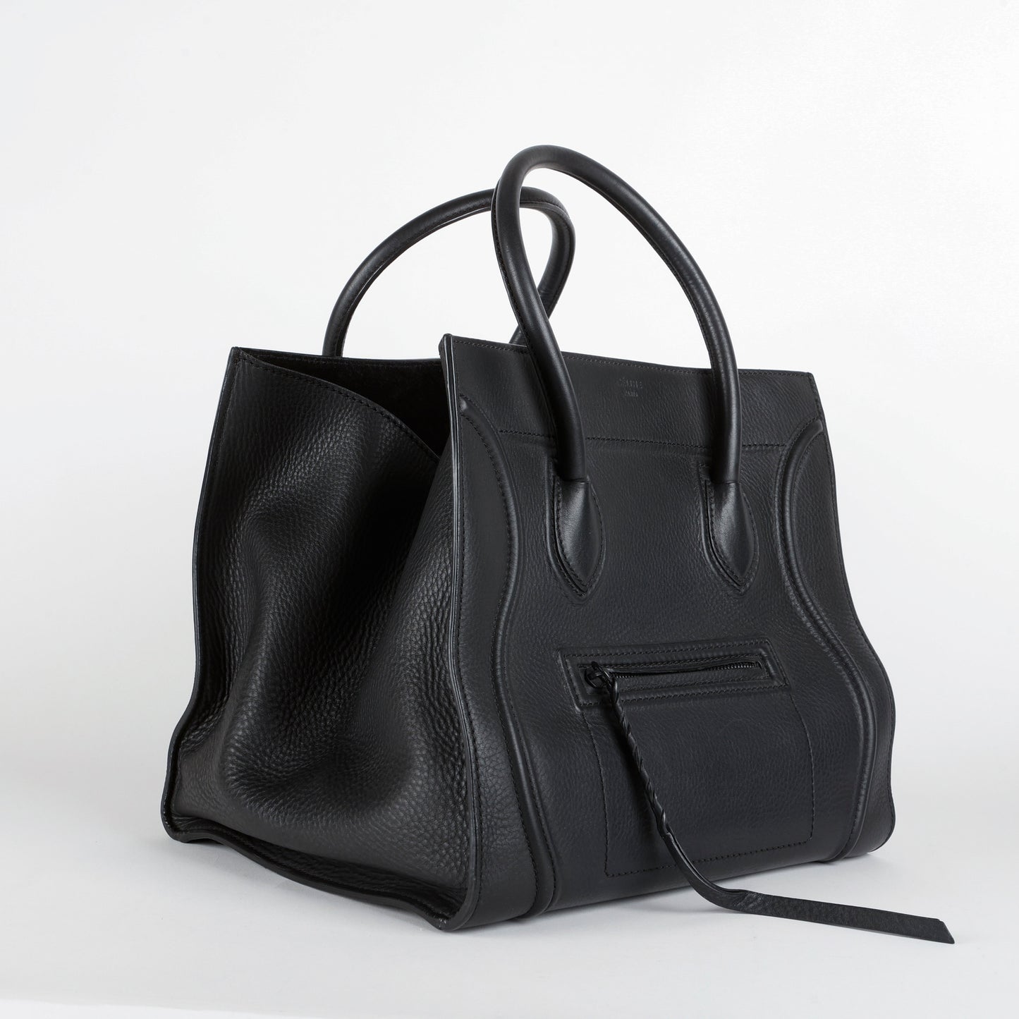 Medium Phantom Luggage Tote Black Grained Calfskin