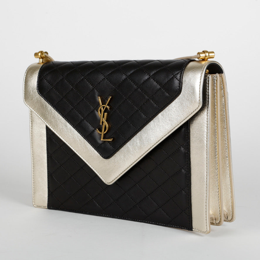 Medium Gaby Satchel, Gold Black Lambskin