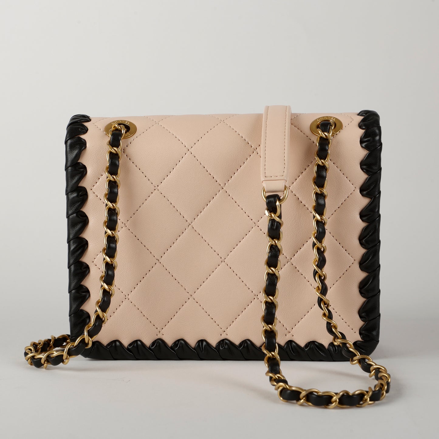 Calfskin Braided Mini Flap Beige/Black
