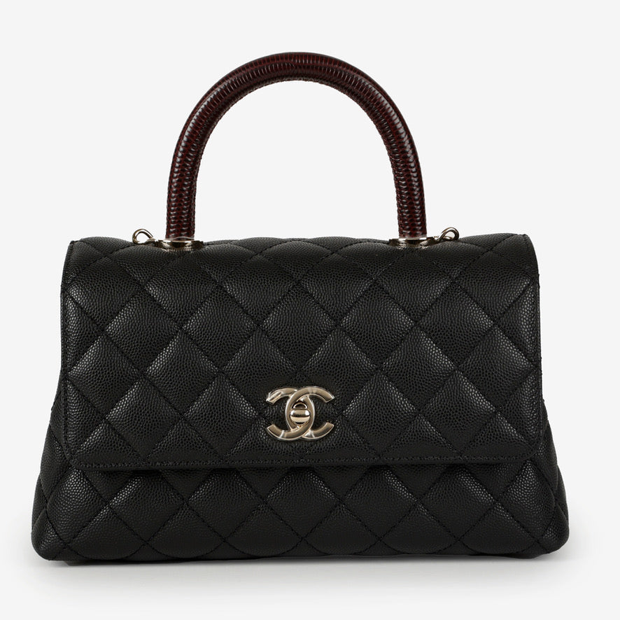 Coco Handle Small Black Caviar Lizard Embossed Handle