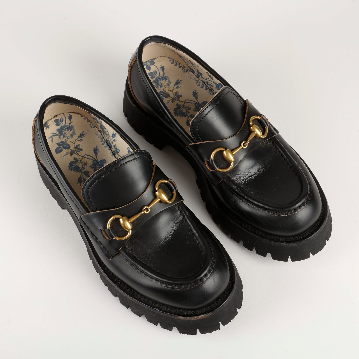 Lug Sole Horsebit Loafers, Black