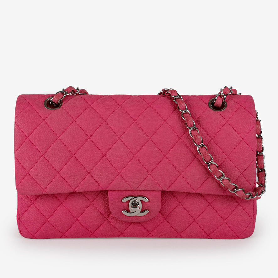 Medium Double Flap, Pink Caviar