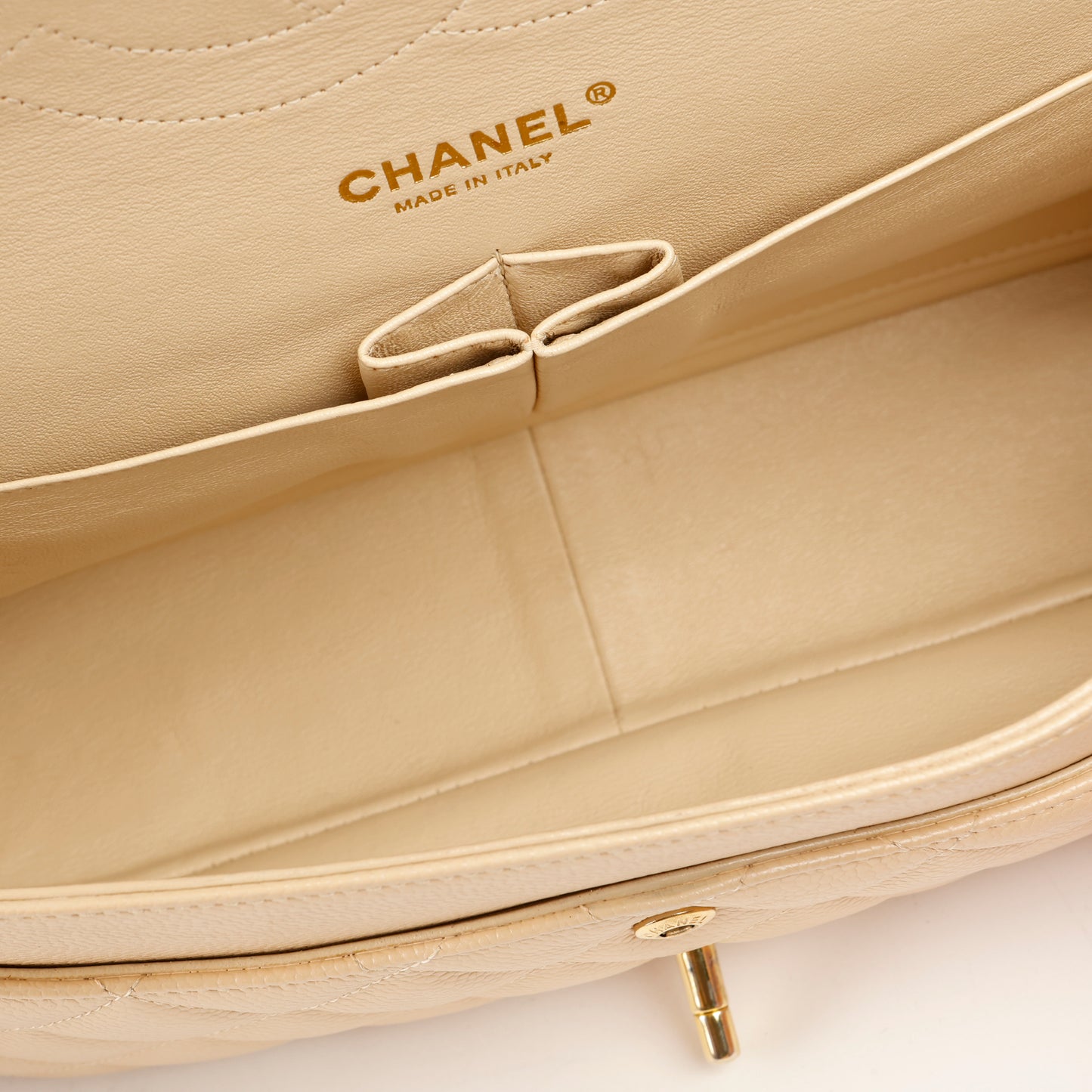 Beige Claire Caviar Jumbo Double Flap, Gold Hardware