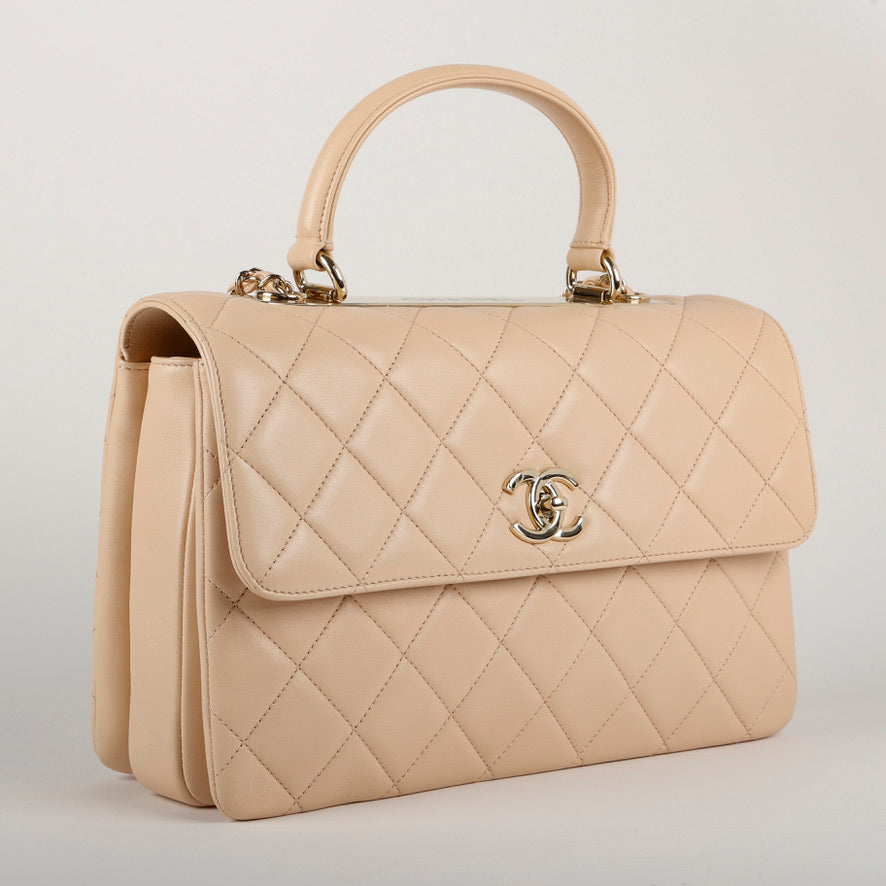 Lambskin Medium Trendy Beige Gold Hardware