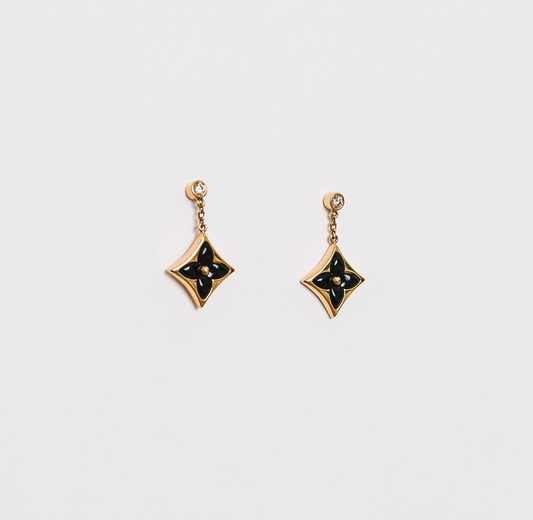 Color Blossom BB Star Ear Studs, Yellow Gold, Onyx And Diamonds