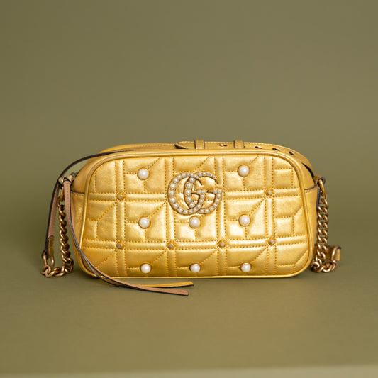 Small Marmont Camera Bag, Gold Pearl 9879