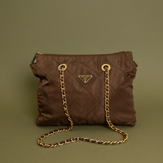 Brown Nylon Chain Tote 9938
