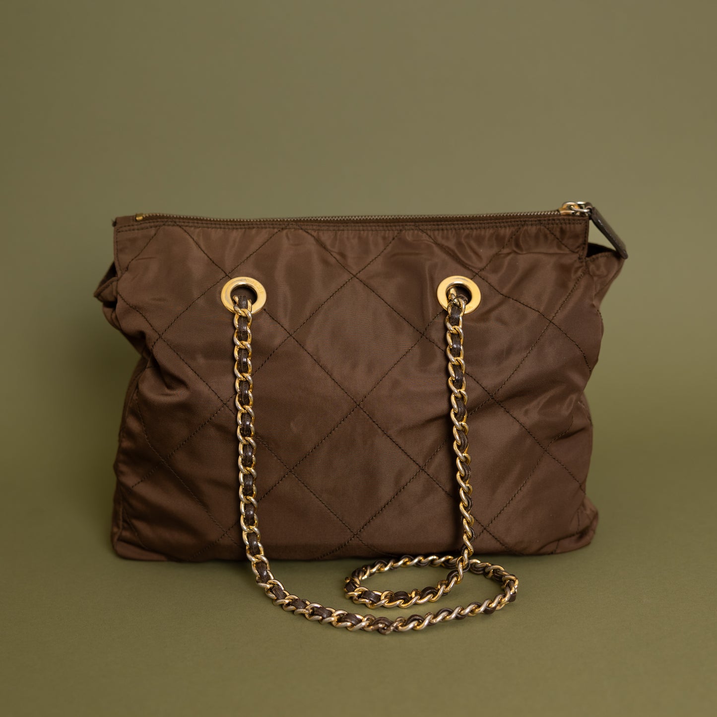 Brown Nylon Chain Tote 9938