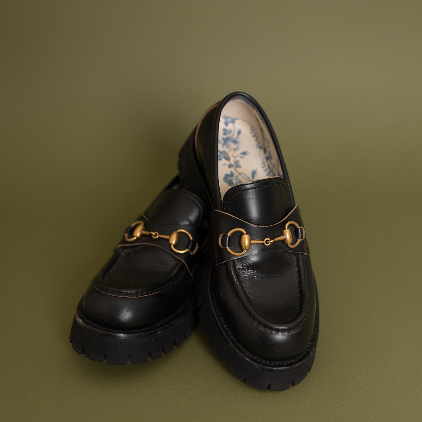 Lug Sole Horsebit Loafers, Black