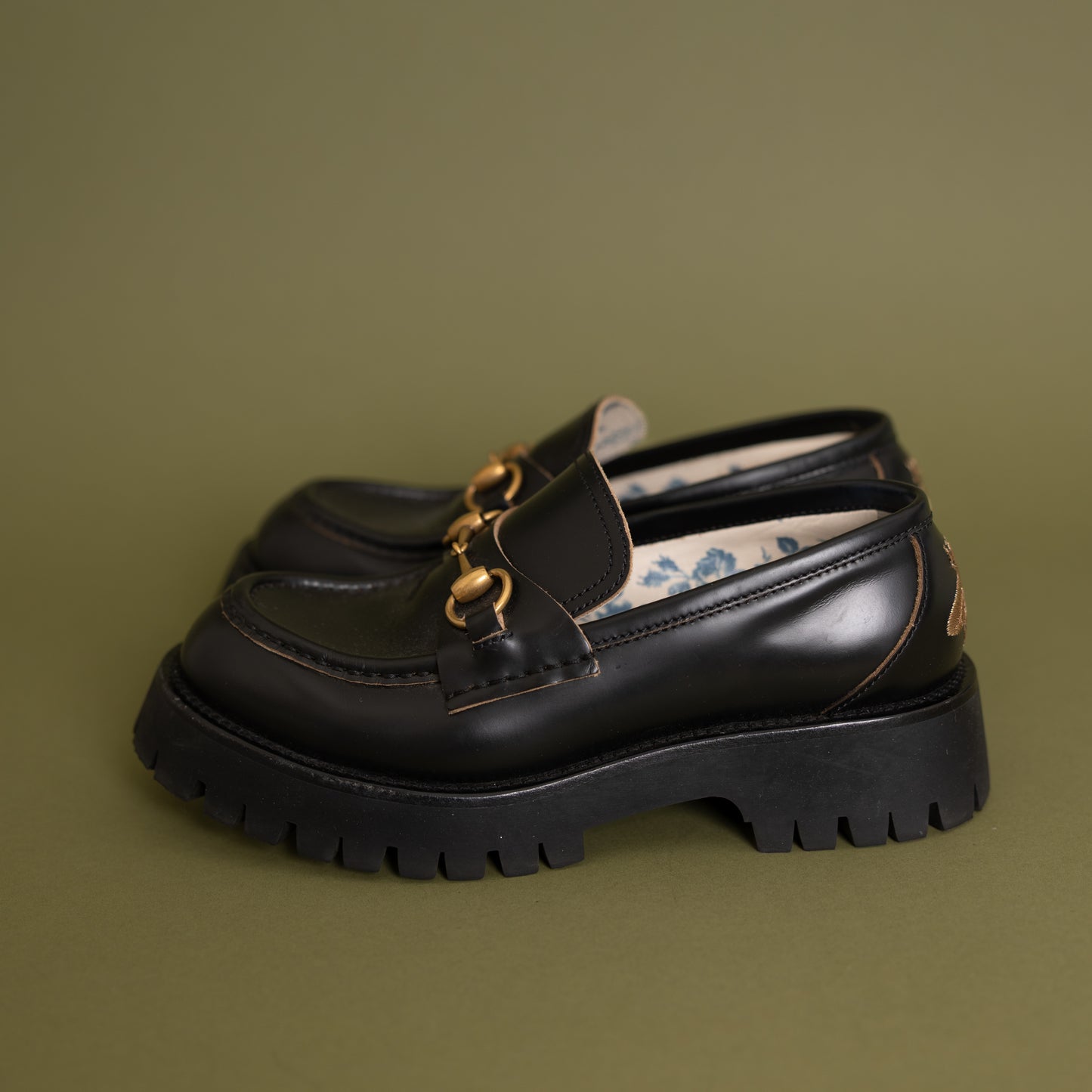 Lug Sole Horsebit Loafers, Black