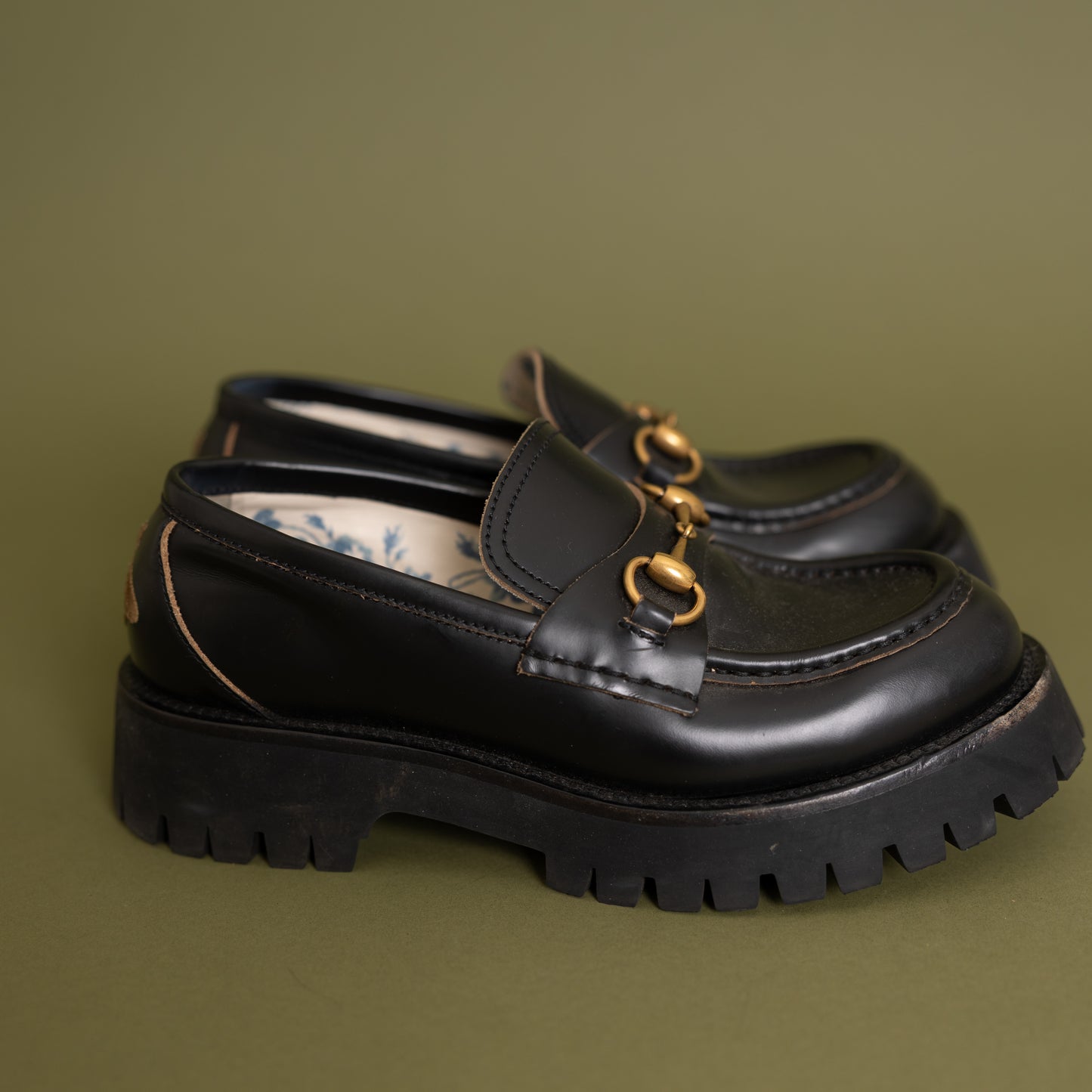 Lug Sole Horsebit Loafers, Black