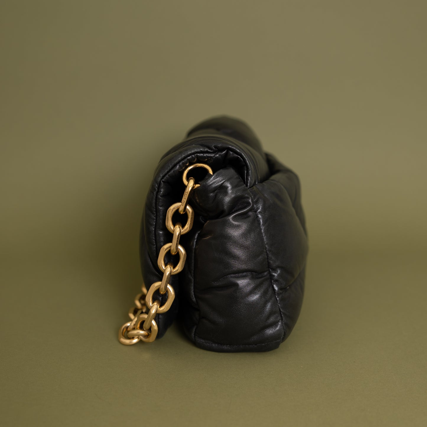 Nappa Soft Padded Logo Embossed Triangle Quilted Bag Black