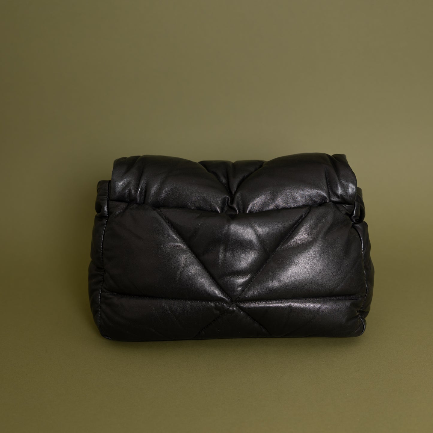 Nappa Soft Padded Logo Embossed Triangle Quilted Bag Black