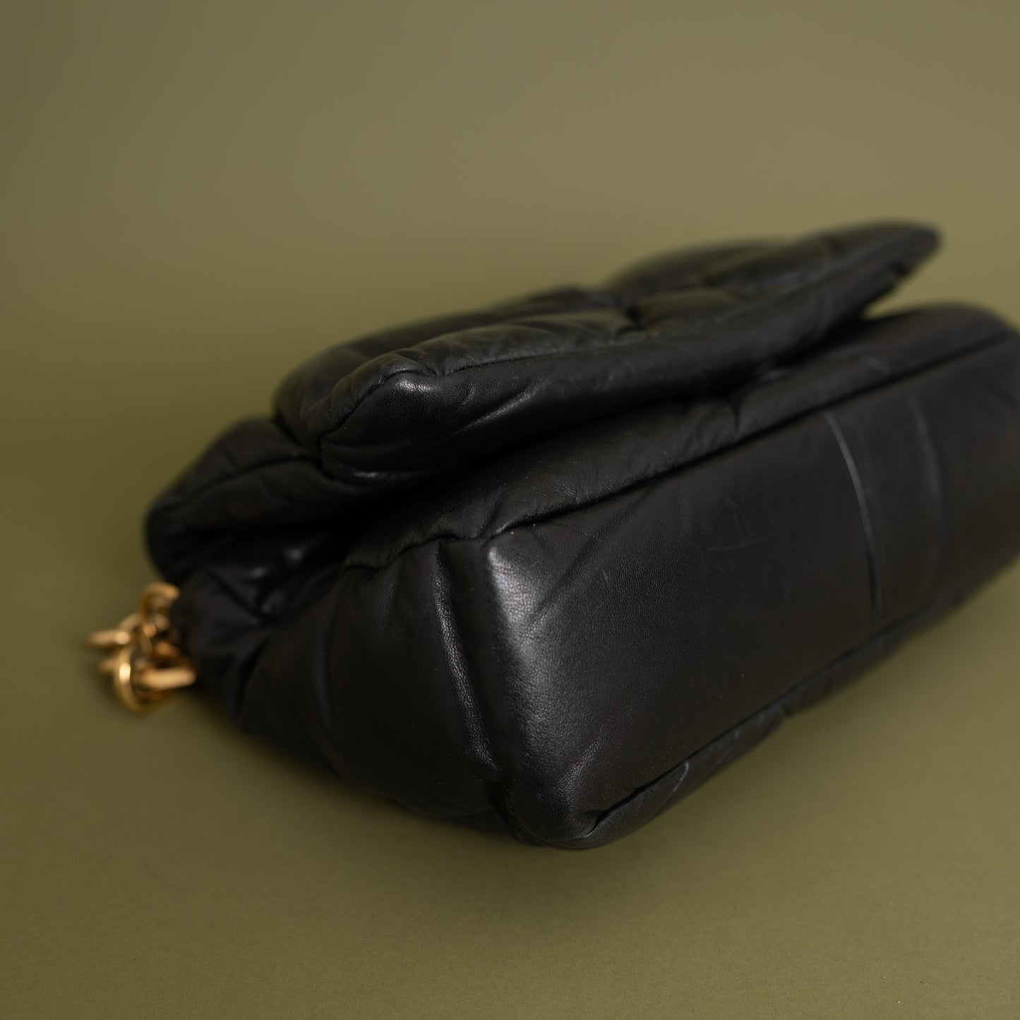 Nappa Soft Padded Logo Embossed Triangle Quilted Bag Black