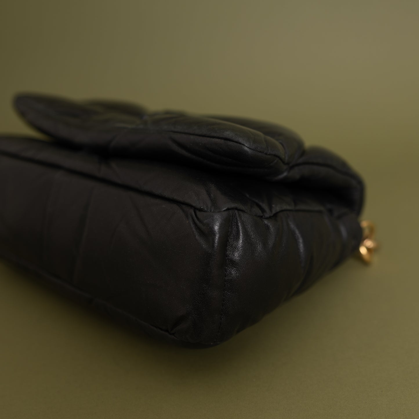 Nappa Soft Padded Logo Embossed Triangle Quilted Bag Black