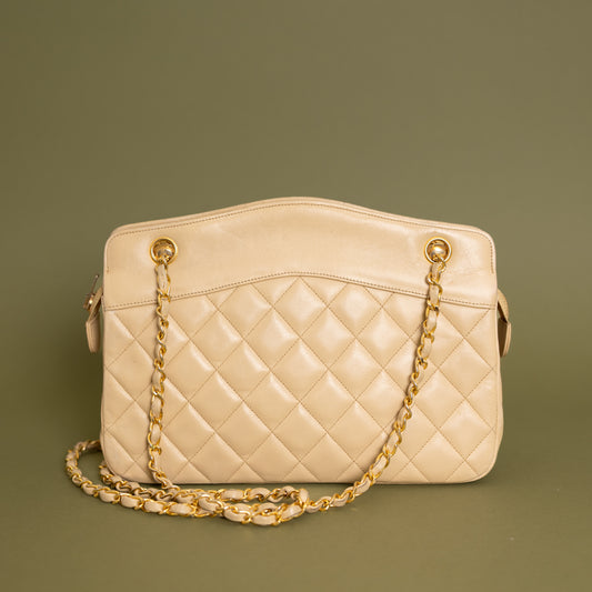 Quilted Lambskin Shoulder Bag, Beige 9925