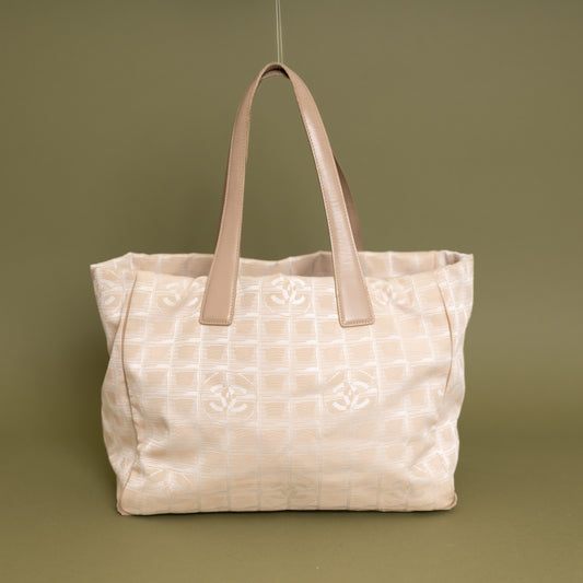 Medium Travel Line Tote, Cream Nylon 9944