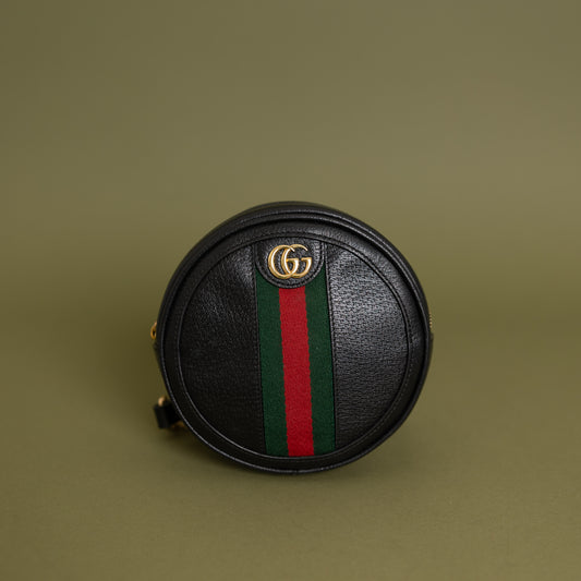 Black Calfskin Round Mini Ophidia Backpack