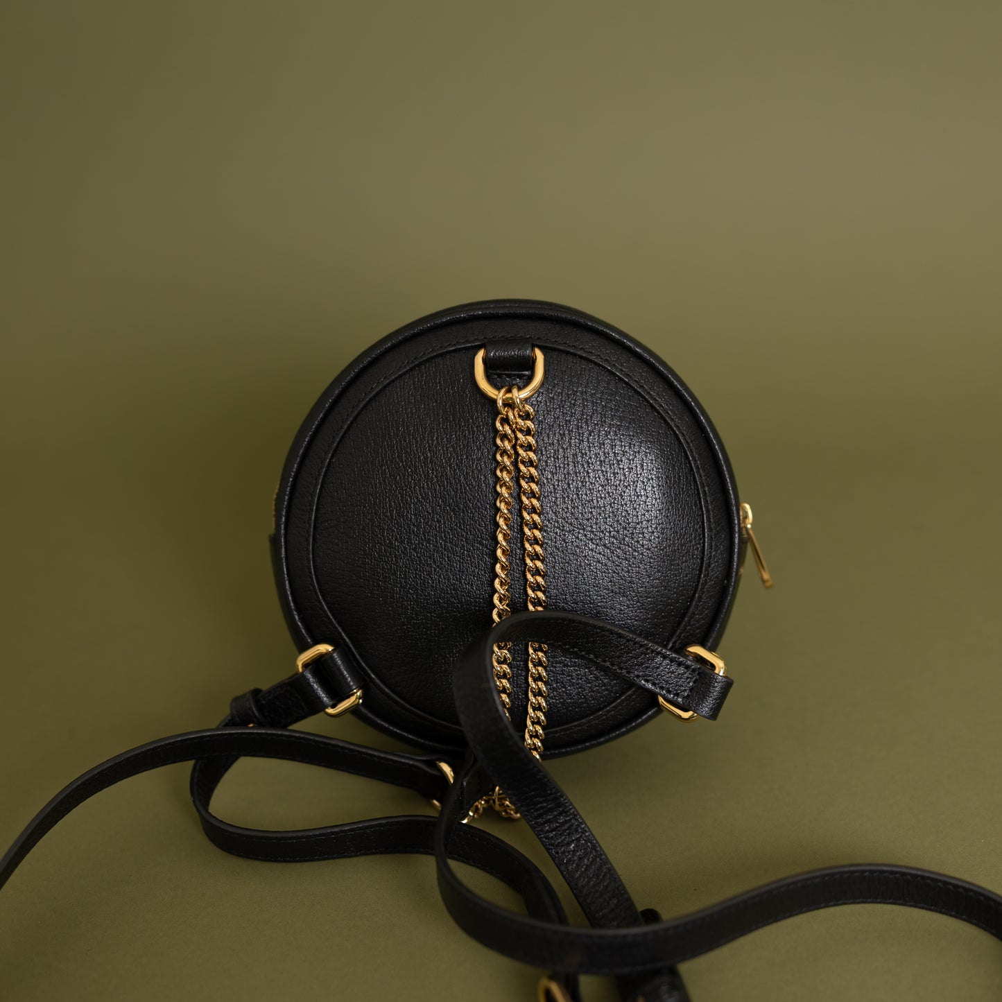 Black Calfskin Round Mini Ophidia Backpack