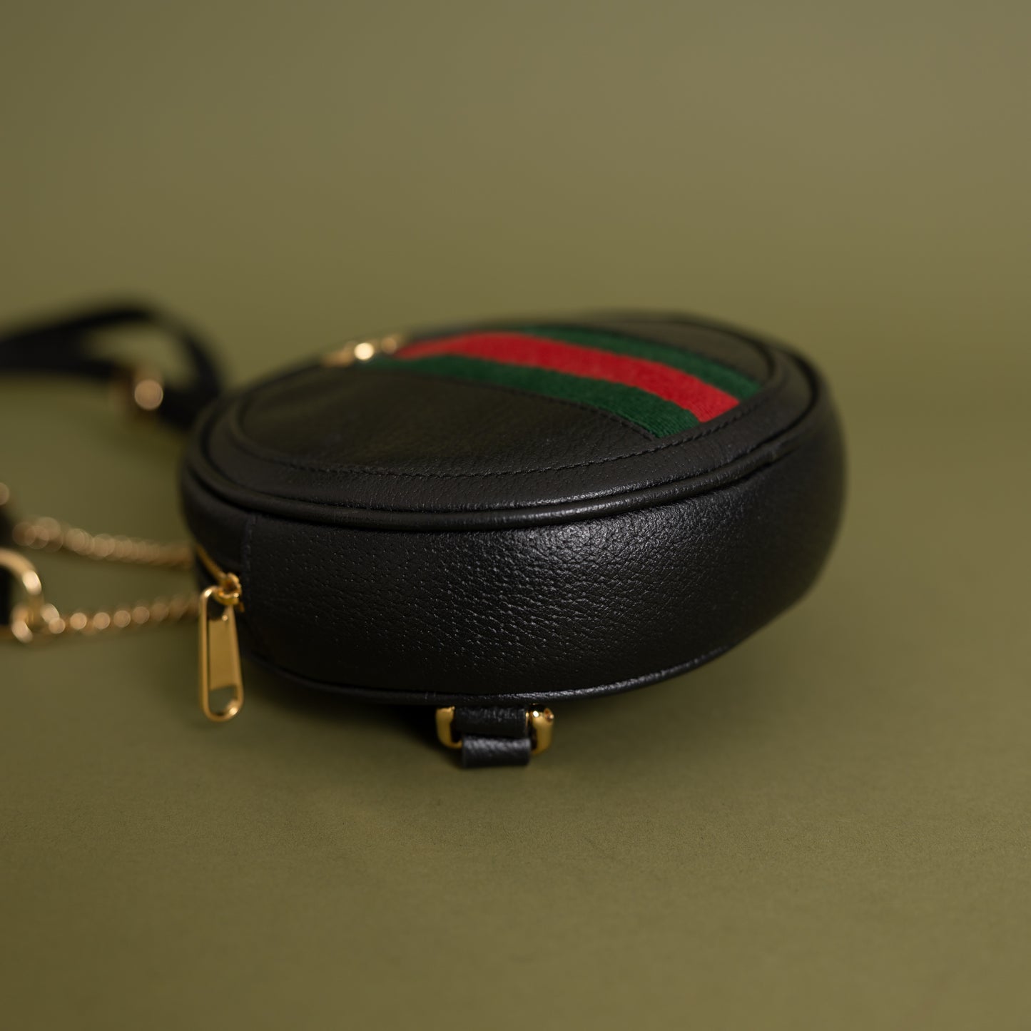 Black Calfskin Round Mini Ophidia Backpack