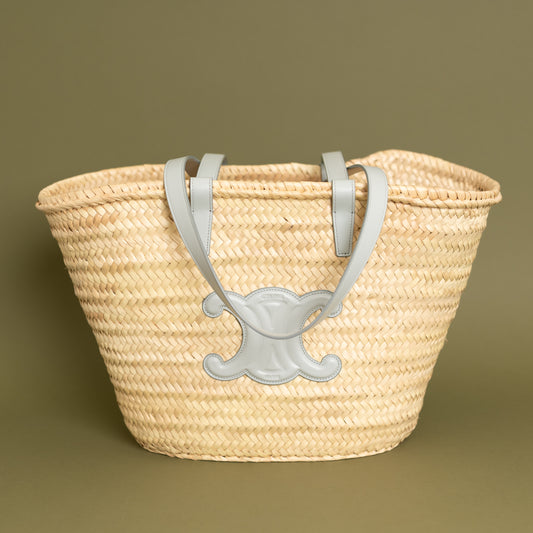 Raffia Triomphe Medium Panier, Soft Blue 10089