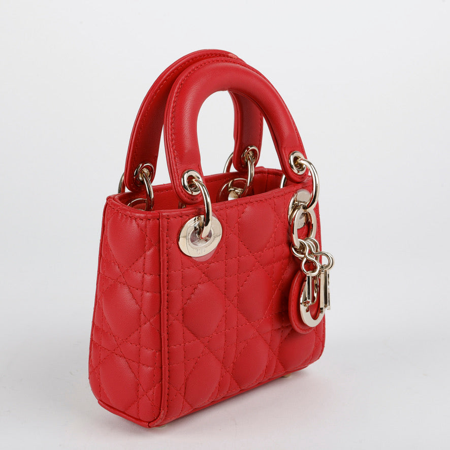 Micro Lady Dior Red Cannage Lambskin