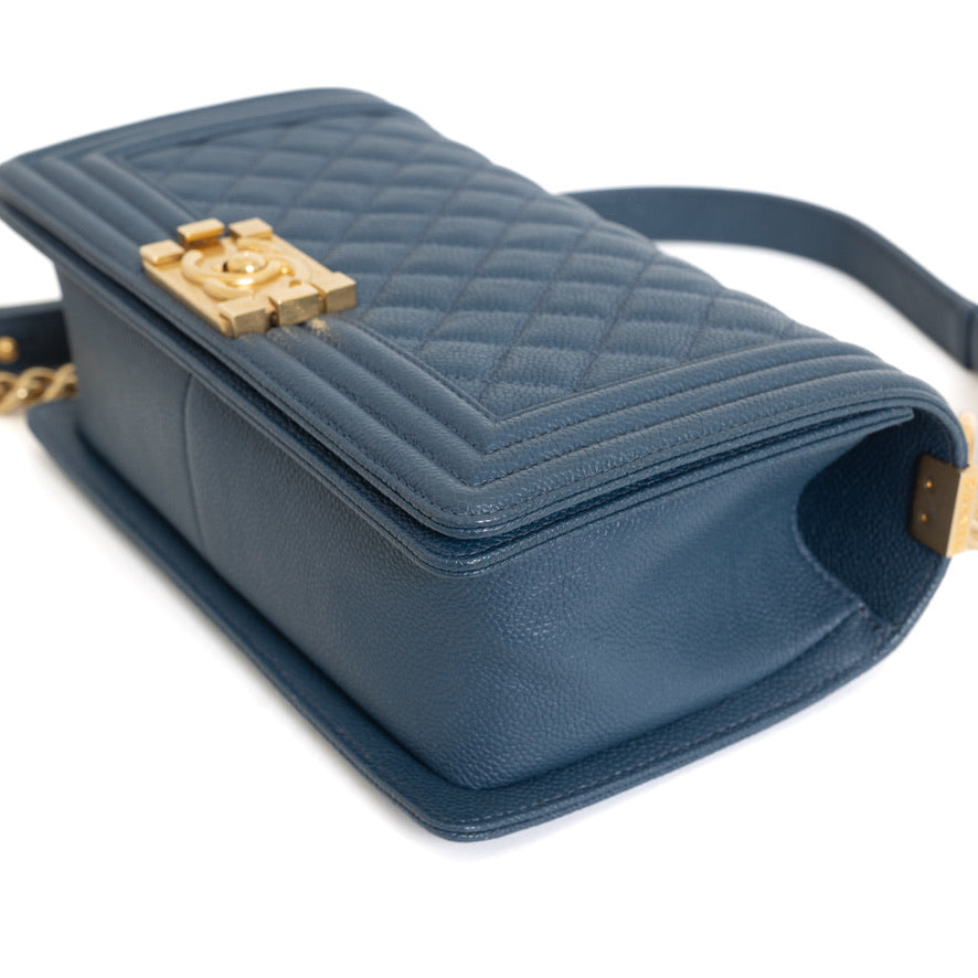 Old Medium Boy Bag Blue Caviar Brushed Gold