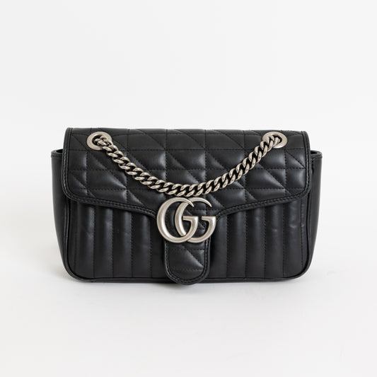Small Marmont Flap Bag, Black Silver Hardware