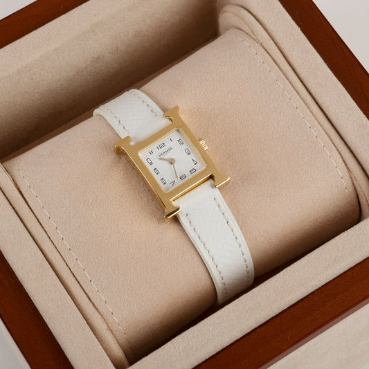 Mini Heures H Watch, White Epsom