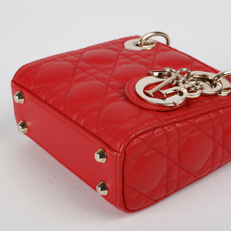 Micro Lady Dior Red Cannage Lambskin