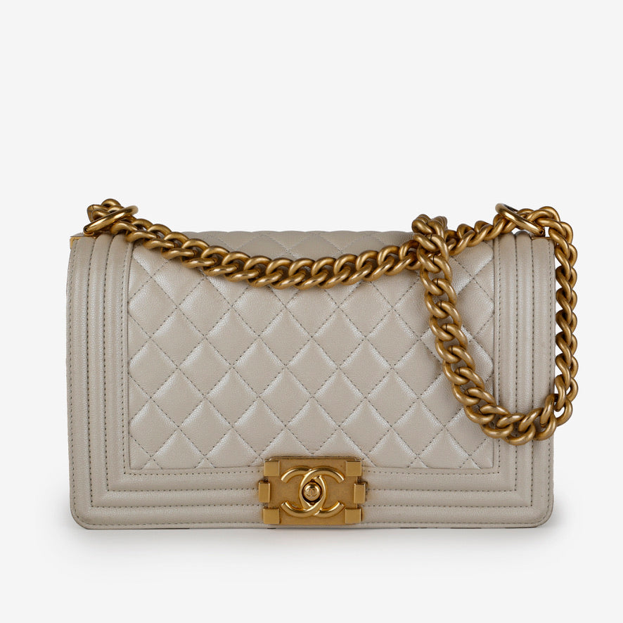 Old Medium Boy Bag, Iridescent Cream 11546