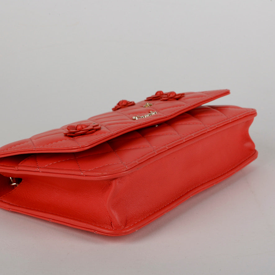 Coral Pink Lambskin Wallet on Chain