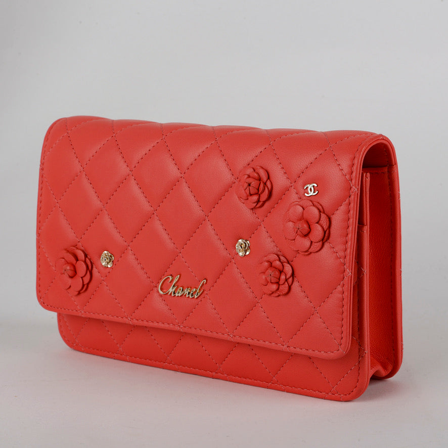 Coral Pink Lambskin Wallet on Chain