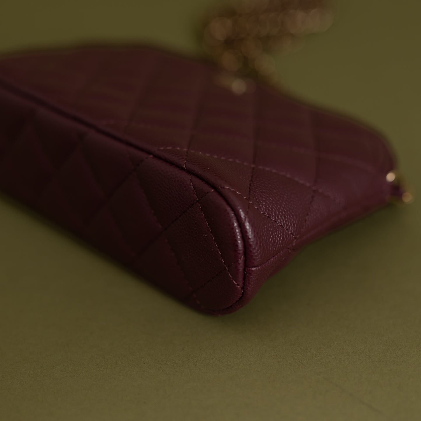 Quilted Classic Clutch w/ Chain, Burgundy Caviar 8971