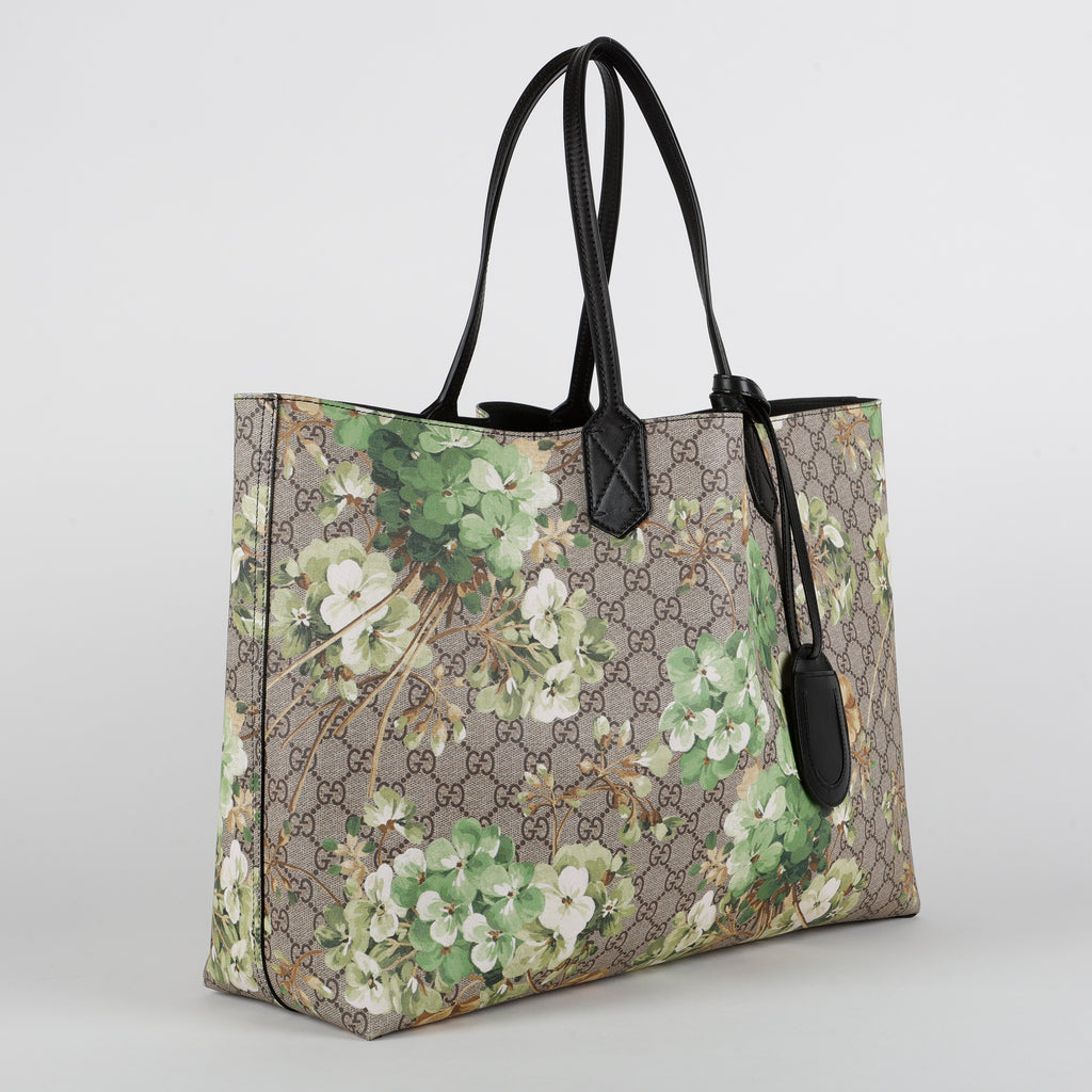 Medium Blooms Reversible Tote, Coated Canvas/Green
