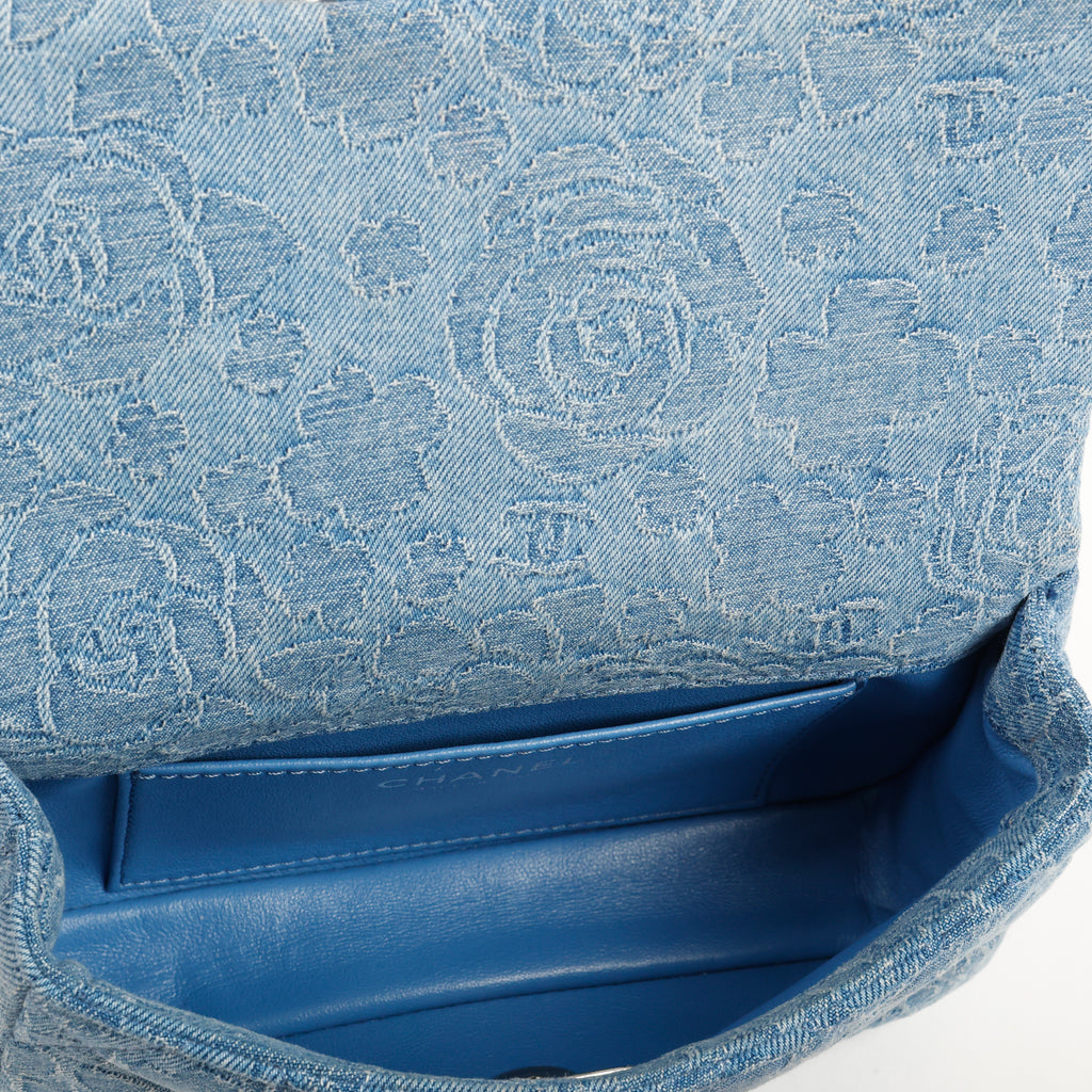 Denim Camellia Sweetheart Mini Flap