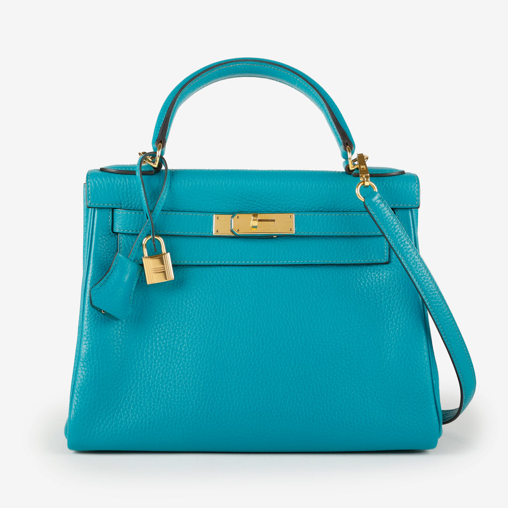 Kelly 28 Blue Paon Clemence Gold Hardware