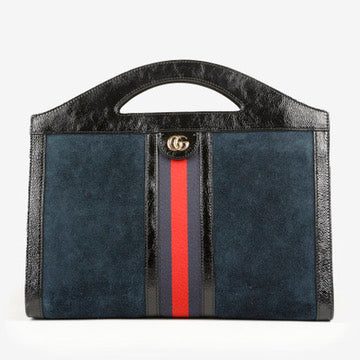 Medium Ophidia Cut Out Handle Bag Navy Suede