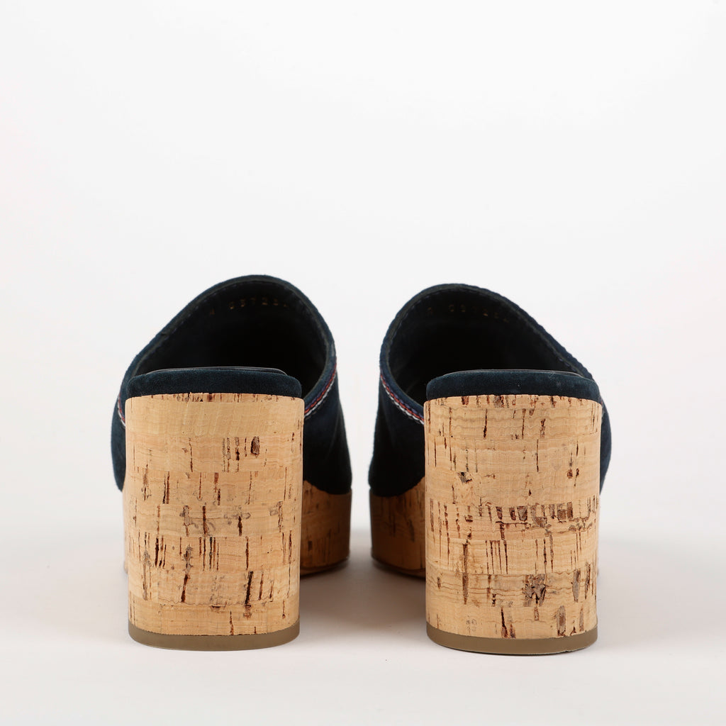 Cork Platform Wedges Suede, Navy