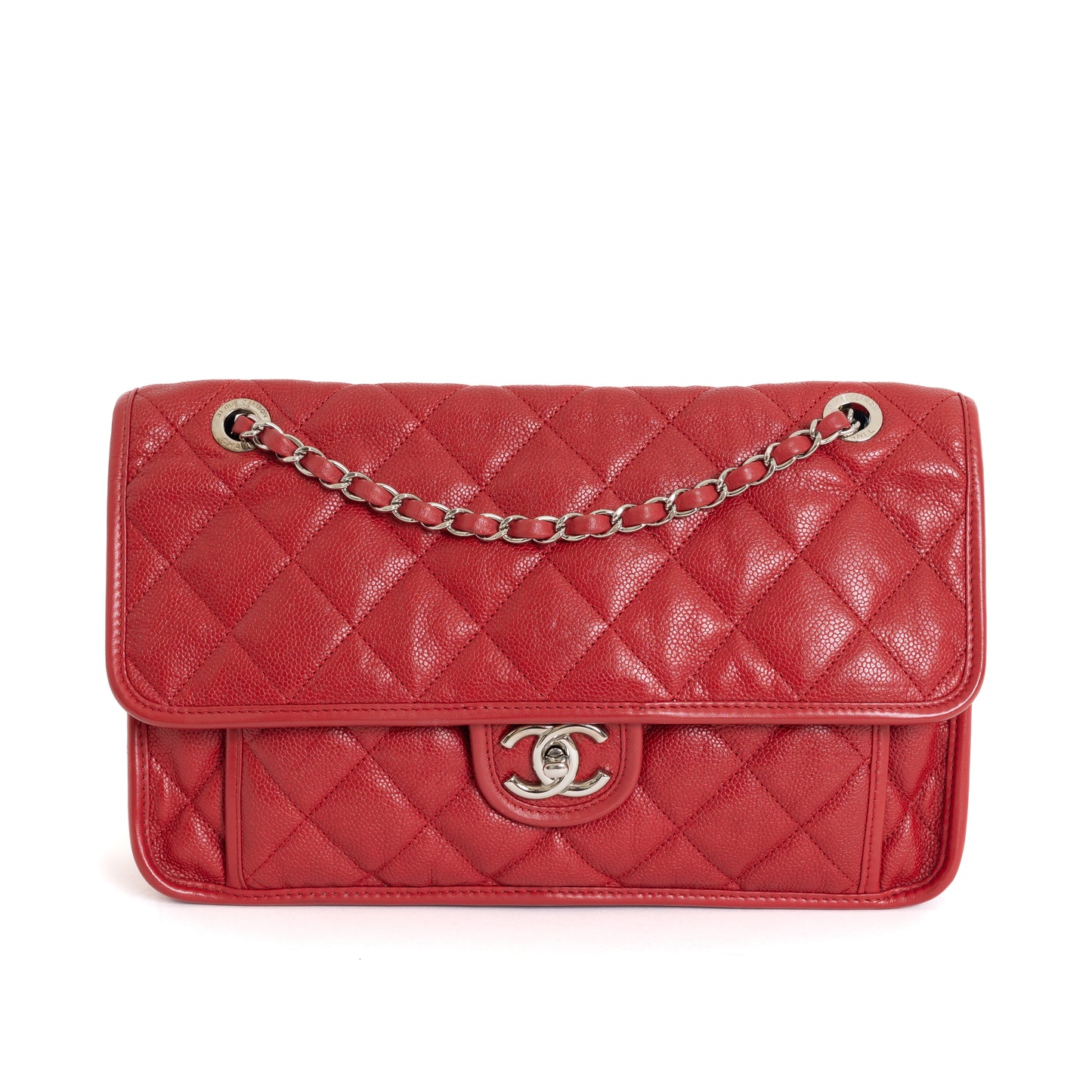 Medium Riviera Flap Bag Calfskin Caviar, Red 7584