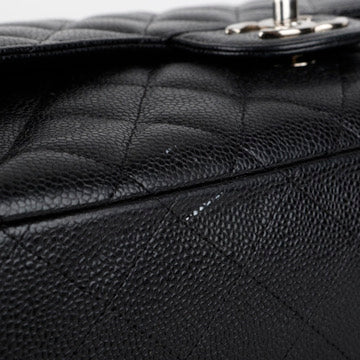 Maxi Double Flap, Black Caviar Silver Hardware