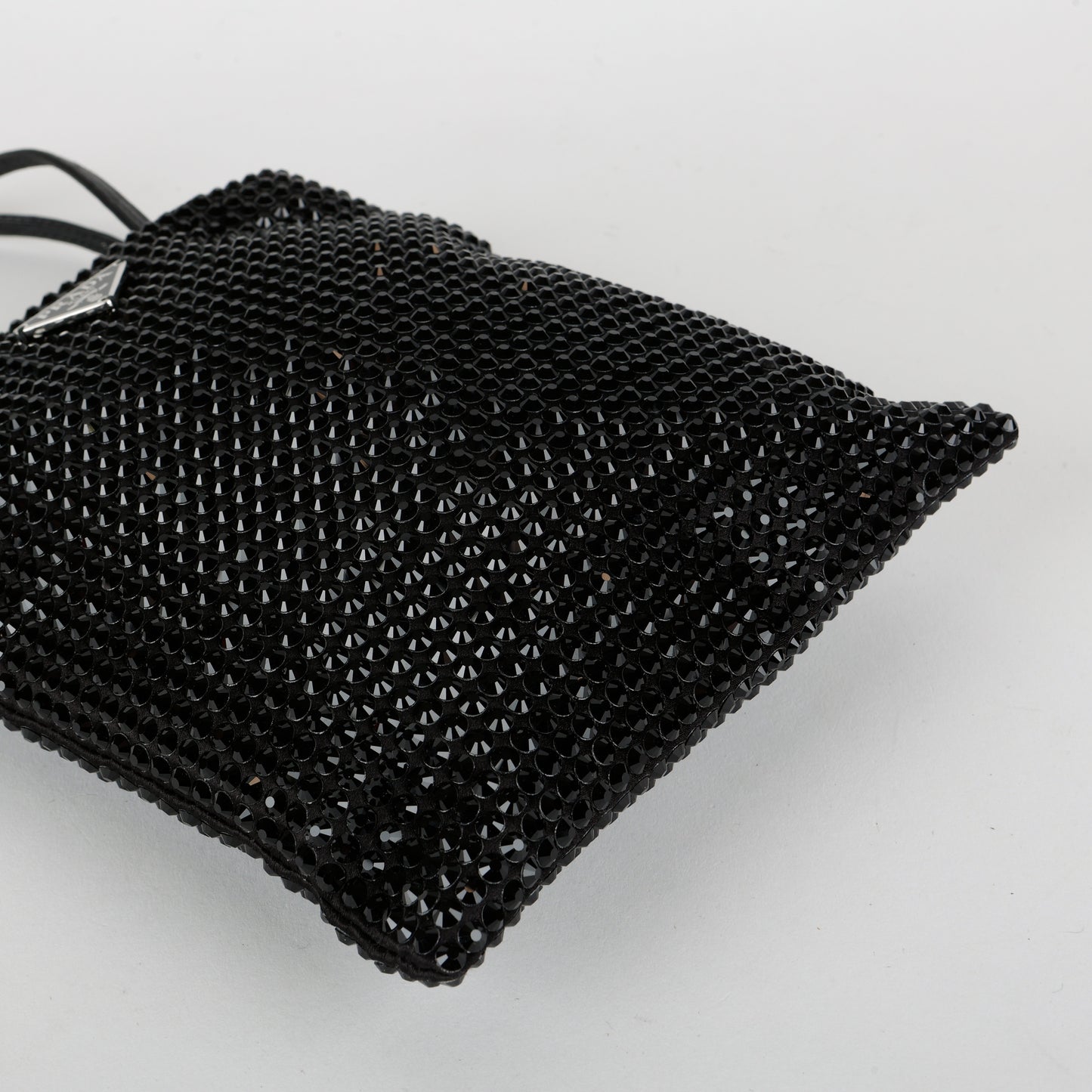 Crystal Embellished Satin Tote Black