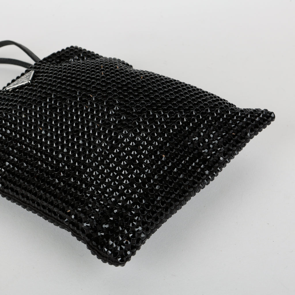 Crystal Embellished Satin Tote Black