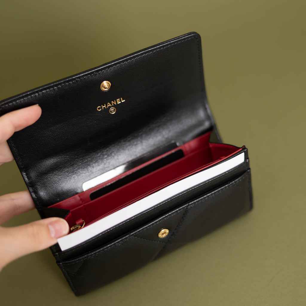 19 Flap Wallet, Black Lambskin 9874