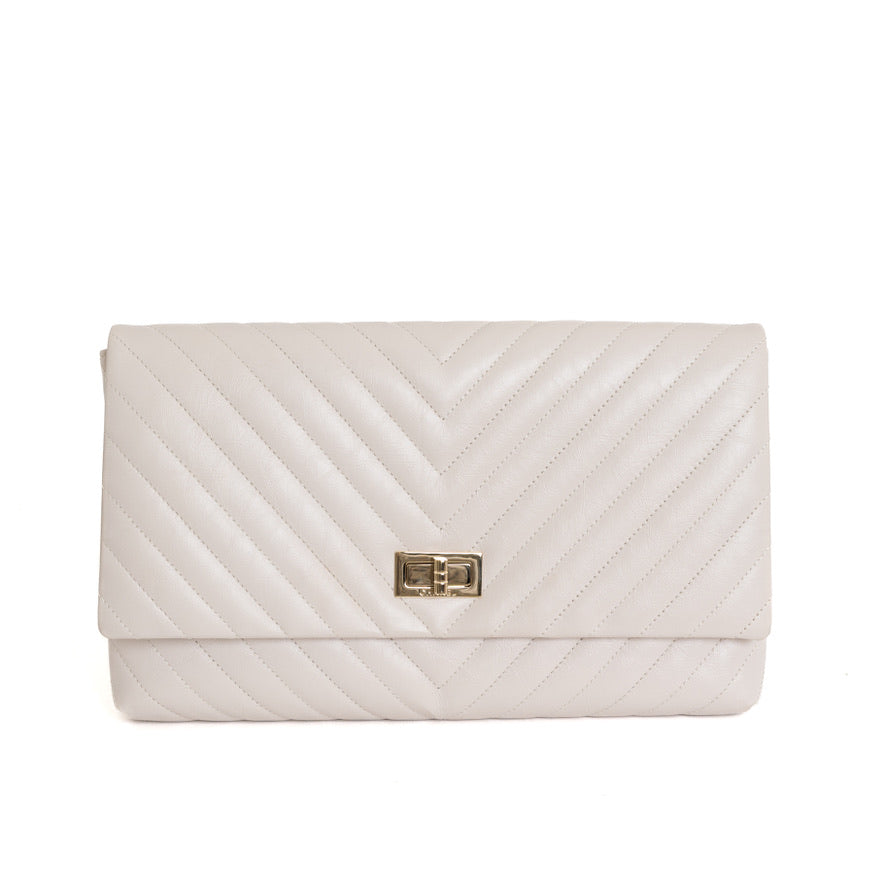 2.55 Clutch, Chevron Ivory Calfskin 7278